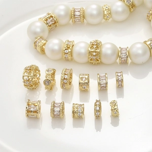 14K Gold Plated Copper Zircon Spacer Beads Large Hole Barrel Beads For DIY Handmade Jewelry Making Bracelet Necklace Accessories