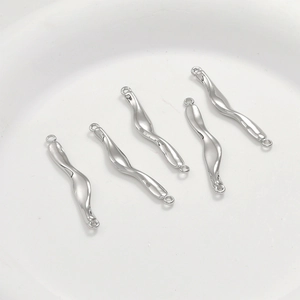 Set of five silver wavy metal bar connectors for handmade DIY bracelet and jewelry making