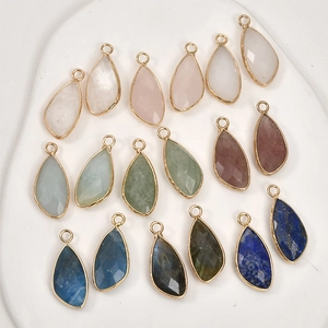 Teardrop Faceted Synthetic Crystal Jade Pendants With Gold Copper Edging DIY Earring Necklace Bracelet Jewelry Accessories