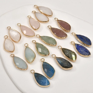 Set of teardrop gemstone pendants in gold plating, assorted natural stones for DIY jewelry