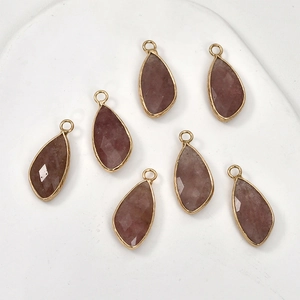 Water-drop shaped strawberry crystal pendants with gold plated edges for DIY jewelry making