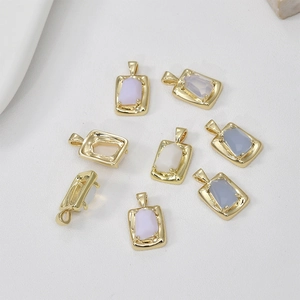 Pendentifs rectangulaires en cuivre plaqué or 14k avec pierres d'opale pour bijoux DIY