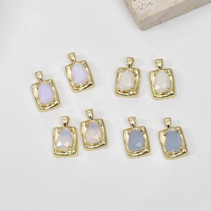 Pendentifs rectangulaires en cuivre plaqué or 14k avec pierres d'opale pour bijoux DIY