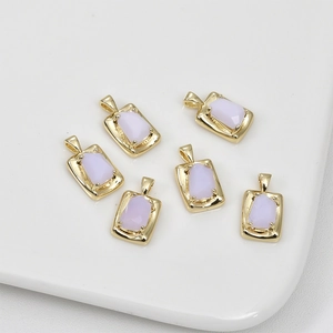 Pendentifs rectangulaires plaqués or 14k avec pierres violettes pour création bijoux