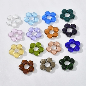 Colorful transparent glass flower beads for DIY jewelry making in assorted vibrant colors