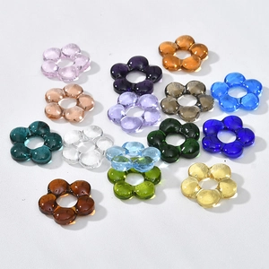 Colorful translucent glass flower beads for DIY jewelry making with central hole