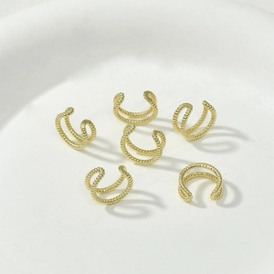 Set of 6 14k gold-plated double-layered twisted rope ear cuffs in C-shaped design