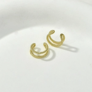 Minimalist 14k gold plated double twisted ear cuffs with elegant C-shaped open design