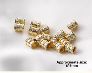 Detail of 14k gold-filled hollow barrel beads with zircon texture for DIY jewelry, 6x6mm