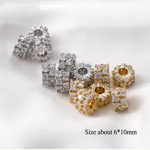 14k gold plated barrel bead with cubic zirconia inlays for DIY jewelry making