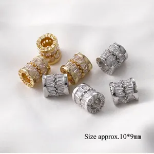 14k gold plated cylinder charm beads with zircon inlay and BELOVED engraving 10x9mm