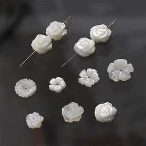 Hand-carved white mother of pearl rose and flower charms for DIY jewelry making