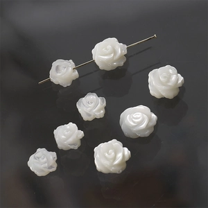 Carved white shell rose beads with mother-of-pearl luster for DIY jewelry making