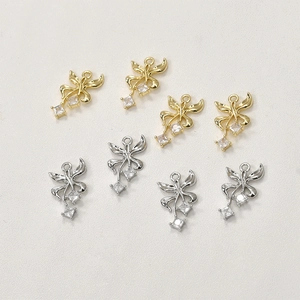 Schleife und Blume 14k vergoldete Anhänger mit Zirkonia für DIY Schmuckherstellung