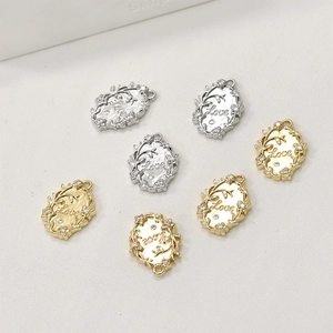 14k vergoldeter ovaler Blumenanhänger mit Love Gravur und Zirkon für DIY Schmuckdesign