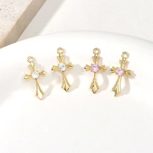 Vintage Copper Cross Pendant With Sparkling Zirconia Gold Silver Plated Jewelry Making Accessory For DIY Necklace Bracelet