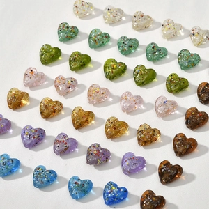 Perline in Vetro a Lume a Forma di Cuore con Foglia d'Argento Interna a Punti Colorati per Creazione Gioielli Fai da Te