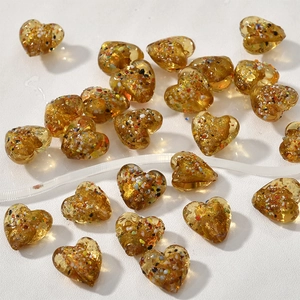 Perline cuore ambra 15mm con foglia d'argento e glitter per creazione gioielli