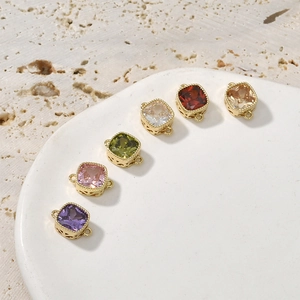 14k gold plated square zircon charms in six colors with dual loops for DIY jewelry making
