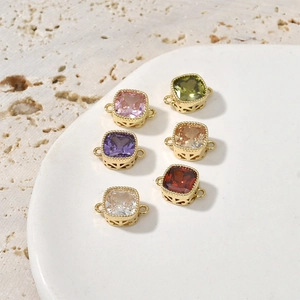 14K Gold Plated Copper Square Zirconia Double Loop Pendant Connector For DIY Jewelry Making Bracelet Necklace Accessories