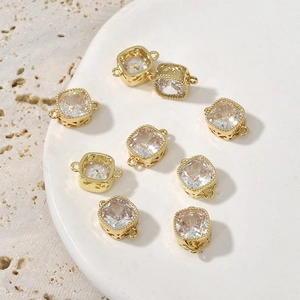 14k gold plated square zircon connector pendant for DIY jewelry bracelets and necklaces