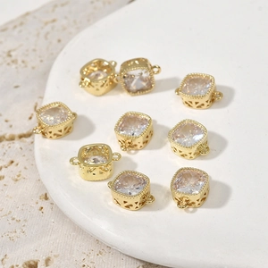 14k gold plated square zircon connector pendant for DIY jewelry making and bracelet crafts