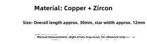 Detailed size specifications for copper zircon star pendant showing 30mm length and 12mm width