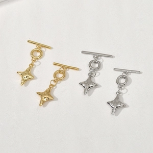 18K Gold Plated Copper Cross Star OT Clasp For DIY Jewelry Making Necklace Bracelet Connector Hammered Zirconia Pendant Findings