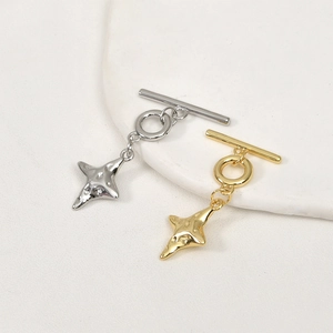 Gold and silver baroque star OT toggle clasps with hammer texture for jewelry making