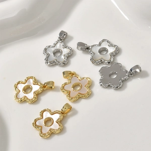 18k gold plated copper flower charms with mother of pearl shell inlay for DIY jewelry