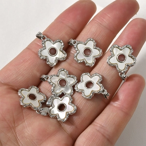 18k gold-plated flower pendants with white shell inlay for DIY jewelry making
