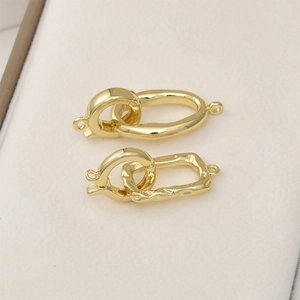 14k gold plated textured square and oval spring clasps for DIY jewelry making