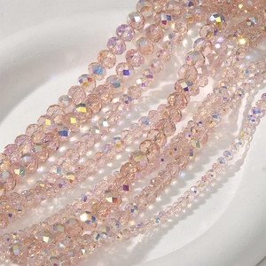 Faceted Glass Crystal Beads AB Color Coated Pink Round Spacer Beads For DIY Jewelry Making Necklace Bracelet Earrings