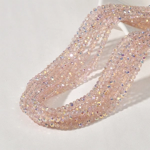 Pink AB coated faceted crystal beads for DIY jewelry making with iridescent finish