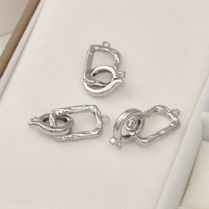 Macro detail of silver plated textured rectangle and spring clasp jewelry connectors
