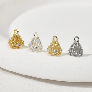 Cappucci per ciondoli a campana traforati in oro e argento con zirconi per gioielli DIY