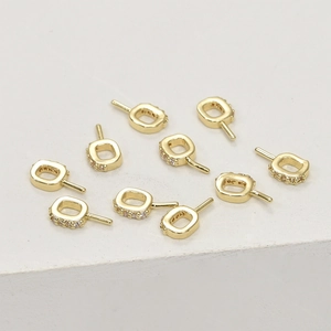 Nine 14k gold plated square zircon pendant bail connectors for DIY jewelry making