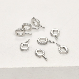 Geometric square 14k gold plated copper pendant clasps with zircon accents for DIY jewelry