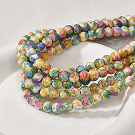 8mm colorful oil painting style round beads with vibrant marble texture for DIY jewelry