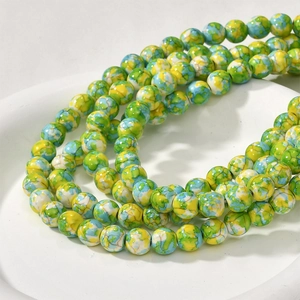 Macro detail of 8mm colorful oil painting style round beads for DIY jewelry making