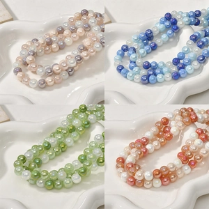 8mm Iridescent Glass Round Loose Beads Aurora AB Coating For DIY Jewelry Making Bracelet Necklace Handcraft Accessories