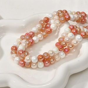 Multi-layer 8mm iridescent round glass beads for DIY necklaces and handmade jewelry