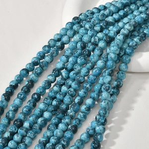 Detail of 8mm oil-painting style turquoise beads with blue marble texture for DIY jewelry