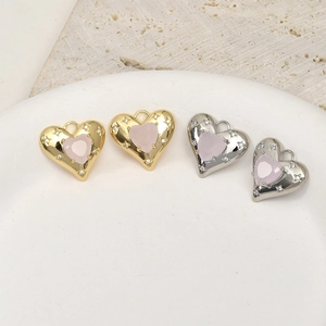 14K Vergoldeter Kupfer Rosa Opal Zirkonia Herz Anhänger Für DIY Schmuckherstellung Halsketten Ohrringe Handgemachtes Zubehör