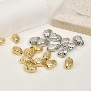 Irregular 14k gold and silver plated beads with lava texture for DIY jewelry making