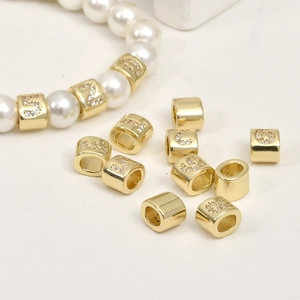 14k gold plated number 5 spacer bead with rhinestones for DIY bracelet jewelry making