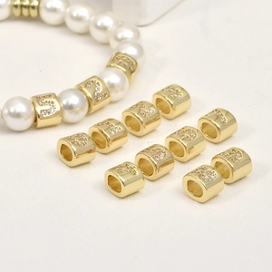 14k gold plated numbered beads with cubic zirconia for DIY jewelry making