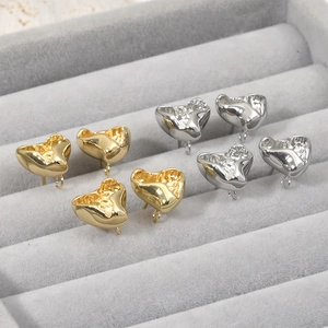 14k gold plated lava concave heart earrings studs with hanging loops for DIY jewelry