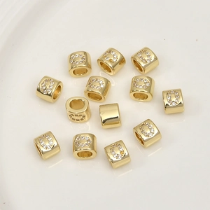 Polished 14k gold-plated alphabet beads with cubic zirconia for DIY jewelry making