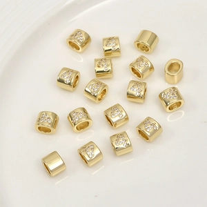 Macro view of gold 14k plated number 4 pave charm with cubic zirconia for DIY jewelry
